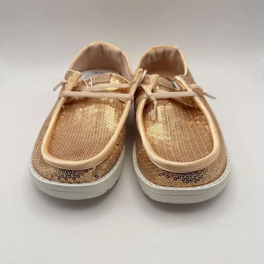 Hey Dude Wendy Youth Disco Sequin Blush Size J4 New Kids